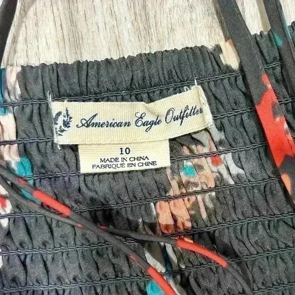 American Eagle Grey Floral Sleeveless Mini Dress Adjustable Sundress Size 10 - Picture 2 of 8